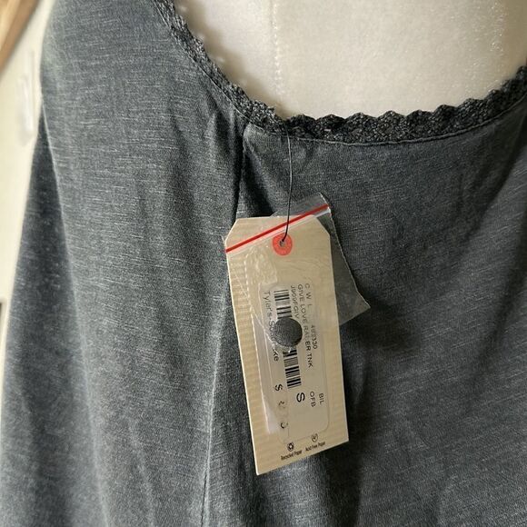 NWT BillaBong Gray Tank Racerback Lace Flowy Lose Fit S Aztec Boho Sheer - Picture 10 of 12